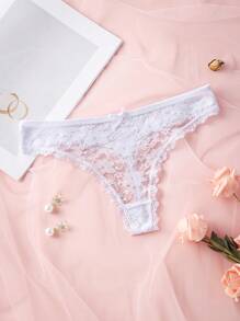 3 Packs Women Sexy Lace Patchwork Thong Panties, Comfortable Soft And Skin-Friendly Underwear