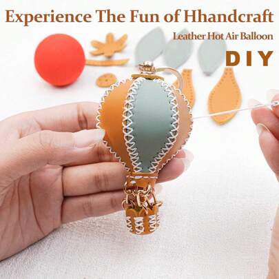 1pc Romantic Hot Air Balloon Charm, Mini Craft Kit For DIY Wallet And Keychain , Multi-Functional Leather Car Keychain, Balloon Pattern Handmade Accessories, Simple Craft Projects For Beginners, Creative Gifts, Gift Decorative Charms | Stylish Bag Charms | Exquisite Crafts