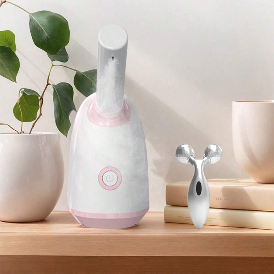 Home Use Facial Nano Ion Steamer, Warm Mist Humidifier Sprayer, Suitable For Facial Sauna SPA Sinus Moisturizing, Unclog Pores, Deep Cleansing, Facial Hydration - 白粉紅色 - 查看 1