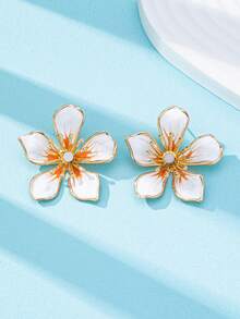 1 对夏季度假风格珐琅花耳环，时尚优雅设计花卉耳环，女士波西米亚风珠宝适合日常佩戴、度假。