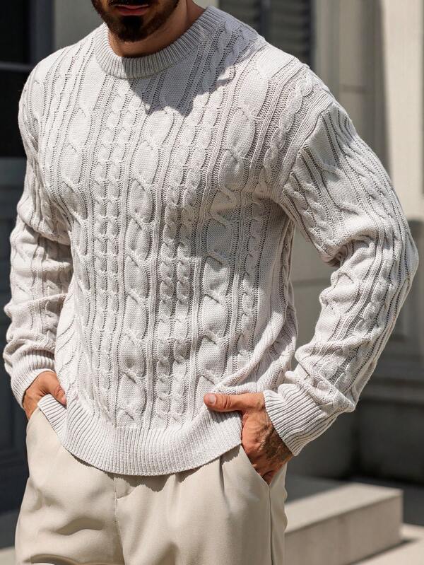 1 pieza Jersey de punto casual de ajuste regular con diseño floral retorcido para hombres, suéter de cuello redondo para otoño/invierno
