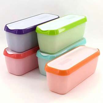 Recipiente para helado con tapa y cuchara, recipiente de almacenamiento de helado reutilizable, cubo para helado casero, recipiente para congelador, disponible en varios colores, diseño apilable, doble aislamiento para retención de temperatura, se puede colocar de manera segura en el lavavajillas.