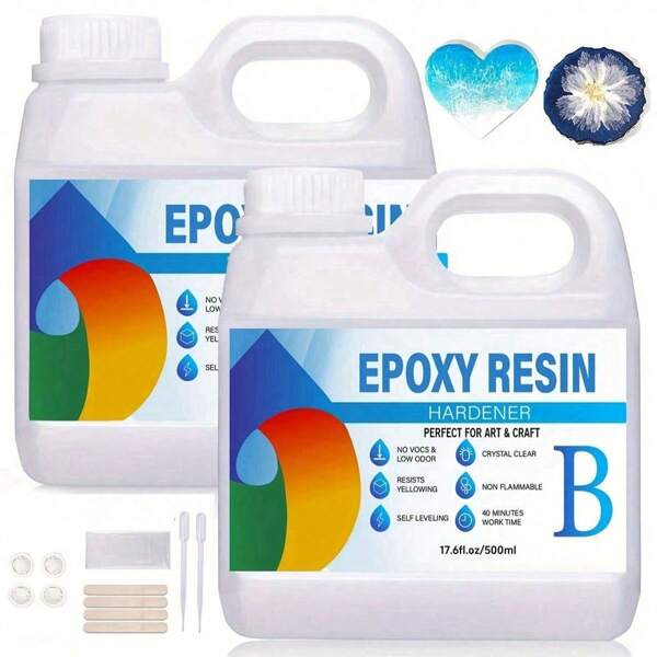 250ML/500ML kristallklares Gießharz Set, blasenfreie Epoxidharz Zubehörteile, klares Harz für Anfänger, Trinkbecher, Formen, Schmuck, Harz und Härter mit Zubehör