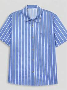 Chemise à manches courtes de style vacances, décontractée et , à rayures bleues et blanches, respirante, pour hommes, printemps/été