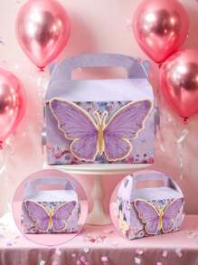 4 Stücke kreative lila Schmetterling Stil Geschenkbonbonboxen, pinkfarbenes Thema, Geburtstag Hochzeit, Familienevent Party Geschenkverpackung Süßigkeiten Boxen, um leicht eine süße und fröhliche Urlaubsstimmung zu schaffen