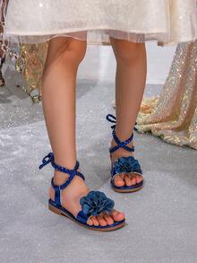 2025 Teenagers' Summer New Blue Bowknot Strap Anti-Slip Flat Shoes - Blue - View 3