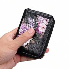 Cartera de mujer/hombre con flores de piel sintética, cremallera acordeón, monedero, tarjetero, tarjetero de crédito, regalo de aniversario, pequeños regalos, ideas de regalo para mujer, cartera mini, monedero - Multicolor - Ver 6