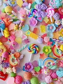 10/20pcs Mixed Resin Lollipop, Flower, Bow Cute Pendant Decoration Set, Summer Phone Case DIY Toy (Slight Imperfections Are Normal)