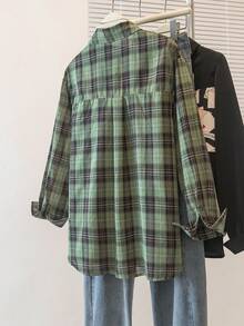 YUXIN Women's Retro Green Plaid Shirt For Spring & Summer, Loose BF - Style Sunscreen Jacket, Versatile & Slimming For Commuting And Outings - Green - View 2