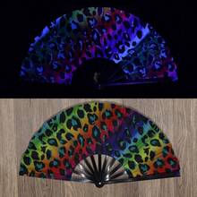 1pc Y2K Folding Fan, Glow Rave Fan Festival Handheld Fan Silk Folding Fan, Chinese/Japanese Style Fan For Music Party, Dance Performance, Decorative Gift - Color - View 10