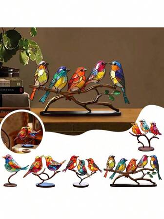 1 pieza Encantadora estatua de pájaro de acrílico, decoración de pájaro de madera plana europea, pájaro de acrílico colorido en una rama, decoración de habitación, escultura de escritorio de estilo moderno, para decoración del hogar, decoración del baño, adecuado como regalo para Halloween, Navidad, Día del Padre, Pascua, Día de la Madre, decoración para novio/novia, sala de estar, oficina