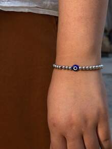 1 件幸运蓝色邪眼不锈钢串珠手链带祝福卡女士 - 彩色 - 查看 3