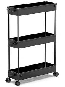 Slim Rolling Storage Cart Storage Cart Organizer Rolling Utility Cart,Room Decor,Bathroom Decor,Mobile Shelving Unit Slide Out Storage Shelves For Kitchen Living Room Bathroom Laundry Room & Dressers - 3 tầng màu đen - Xem 1