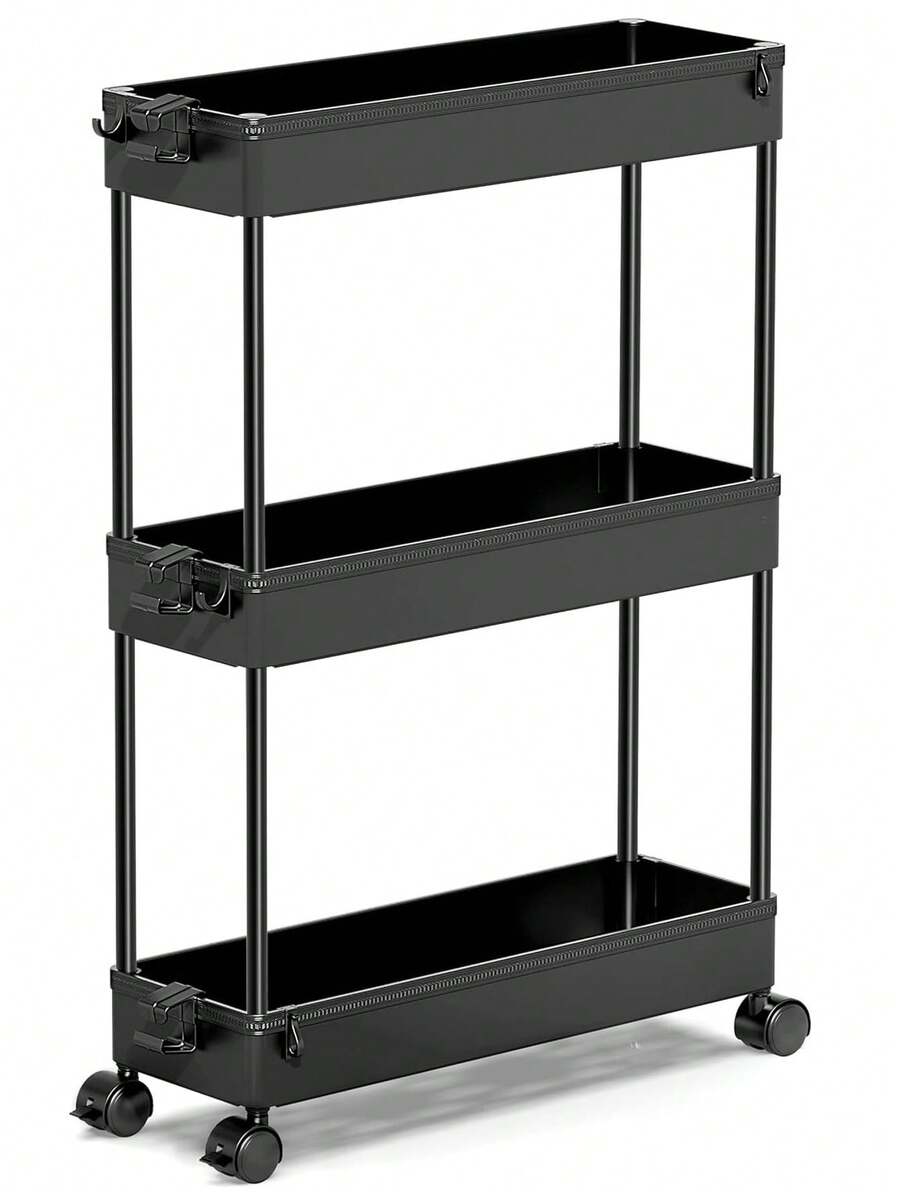 Slim Rolling Storage Cart Storage Cart Organizer Rolling Utility Cart,Room Decor,Bathroom Decor,Mobile Shelving Unit Slide Out Storage Shelves For Kitchen Living Room Bathroom Laundry Room & Dressers - 3 tầng màu đen - Xem 1