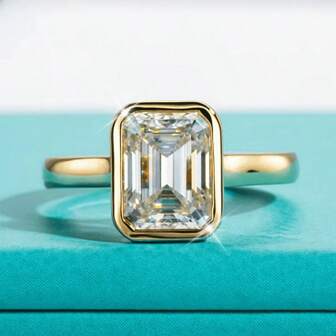 1 件时尚方形切割仿莫桑石戒指 - 优雅、经典、百搭的订婚、婚礼、周年纪念和日常佩戴情侣戒指 | 优雅的戒指设计 | 耐用的戒指