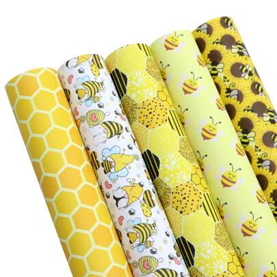 Set de 5 hojas con diseños de abeja, corazón y girasol de 7.7*12.9 pulgadas para manualidades DIY como billeteras, monederos, portacreditomateriales para hacer manualidades artesanales