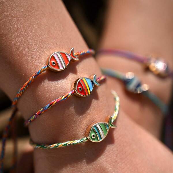 5Pcs/ Set Colorful Ocean Series Alloy Fish Charm Bracelets, Adjustable Woven Bangle For Women - Cute & Simple Design, Ideal For Daily Wear Or Vacation Accessory, Vacation Accessory|Playful Charm|Adjustable Bracelet