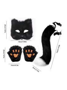 1set Fox Makeup Set 3pcs - Plush Tail, Mask And Gloves, Party Dress Up Tools, Party Styling Tools, Party Play Accessories, Beast Theme Makeup Set For Regular Hair, Fragrance Free, For Voluminous Hair