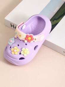 1 Pair Round Toe Flower Decor Princess Style EVA Soft Waterproof Anti-Slip Breathable Lightweight Flat Infant Sandals, Suitable For Summer Beach And Outdoor