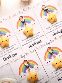 1pc/2pcs/5pcs Cute Smiling Face And Star Hugging Thank You Card Keychain, Suitable For Teachers, Friends, Birthdays, As Well As Thanksgiving, Back To School Occasions Car Accessories Goth Y2k