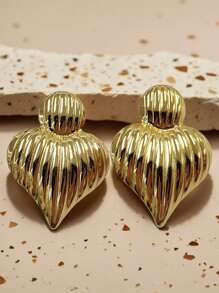 1 Pair Minimalistic European & American Style Pleated Heart Design Statement Earrings, Fashion Personalized Earrings For Women