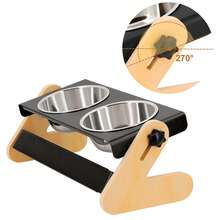 Luxury Elevated Dog Bowls, Adjustable Raised Dog Bowl Stand For Small Puppy And Cats, Sturdy Pet Food Feeder With 2 Stainless Steel Dishes - Apricot - View 4