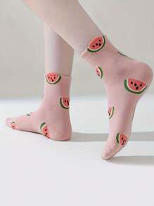 5 paires de chaussettes mi-mollets colorées assorties pour femmes avec imprimé de légumes et de fruits, design polyvalent et casual, pour toutes les saisons