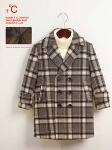 1件男童加厚格子领双排扣外套，秋冬季 - 灰色 - 查看 1