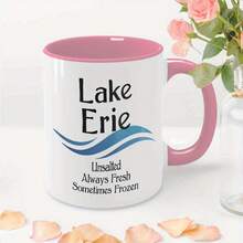 Funny Humorous Sarcastic 11oz Ceramic Coffee Mug - Yili Lake Cup - No Salt, Always Fresh, Sometimes Frozen - Ceramic Coffee Mug With Pink Handle And Blue Ripple Design - Perfect Gift For Lake Enthusiasts And Nature Lovers Ideal Birthday Gift For Women, Men, Friends, Colleagues - 黑色 - 查看 2