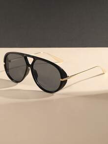 1 Pair Women's Oversized Retro Minimalist Fashion Fashion Glasses, Suitable For Beach And Travel Aviator Shape Shades - Multicolor - View 3