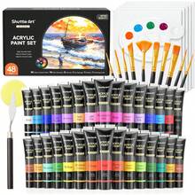 Art 48 Pack Acrylic Paint Set, 30 Colors Acrylic Paint (36ml) With 10 Brushes 5 Canvas 1 Paint Knife 1 Palette 1 Sponge, Complete Set Kids, Adults Painting On Canvas Rocks Wood Ceramic - 1 - 查看 10