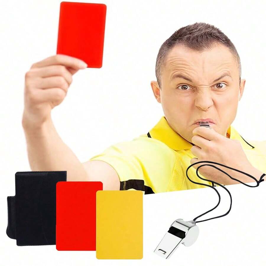 2pcs Soccer Referee Whistle Set, Referee Stainless Steel Whistles With Black Lanyard,Red And Yellow Cards With Notebook And Pencil,For Sports, Soccer, Football, Basketball