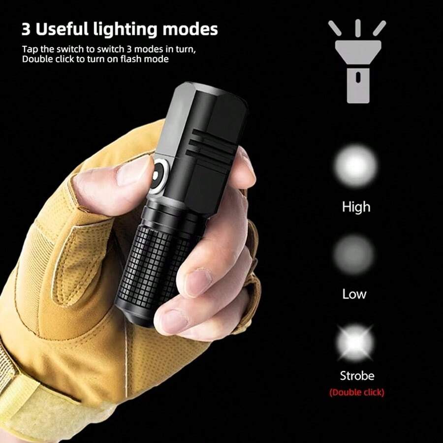 1 件合金伸缩变焦手电筒，强光 Type-C 远射超亮长效电池寿命便携式手电筒适用于户外露营和家庭应急照明