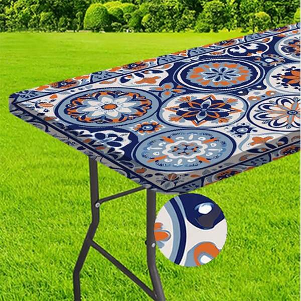1 Stück dehnbares Tischdecke mit Blumenmuster - strapazierfähige Polyester-Rechteck-Tischdecke geeignet für Camping, Picknicks, Gartenfeste - Innen-/Außenbereich Verwendung, leicht zu reinigen und wetterfest, Picknick Zubehör, Picknick Tischdecke, wetterfestes Material