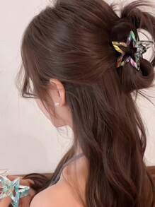 1pc Colorful Hollowed-Out Star-Shaped High Ponytail Clipper For Women, Half-Tied Hair At The Back Of The Head, High-End Clipper, Party Gift Headwear Fashion Hair Accessories Beauty Claw Clips Elegant Hair Clip Boho Hair Claw Fall Winter For Vacation Outfits Woman
