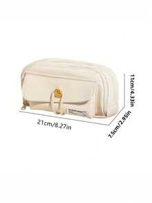 1 件纽扣闭合可爱帆布铅笔盒，大容量文具收纳袋，学生礼物，DIY 化妆包，便捷旅行手提包 - 返校 - 彩色 - 查看 3