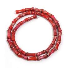 Approx. 32pcs Natural Bamboo Node-Shaped Imperial Jasper Beads, Multi-Styles, Retro Oil Painting Dark Color, DIY Craft Loose Spacer Beads, Suitable For Bracelet, Necklace, Jewelry, Pendant, Decoration Accessories
