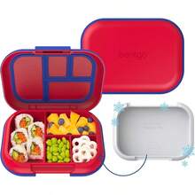 Lonchera a prueba de fugas Chill Kids - Caja Bento de 4 compartimentos con paquete de hielo incorporado, capacidad de 3.3 tazas, libre de PFAS y BPA, apta para microondas y lavavajillas, tamaño para edades de 3 a años (Verde/Azul Marino) - Rojo/Real - Ver 12