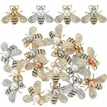 20 PCS Honey Bee Brooch Hornet Pins Bulk  Designer Brooches For Women Little Bumble Bee Pin Crystal Insect Themed With Faux Pearl Fashion Lapel Gift For Birthday Dating Party Anniversary - 如圖 - 查看 1