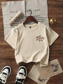 Baby Girls Bear Rabbit Cartoon Printed Round Neck Short Sleeve Cute Top - Apricot - View 4