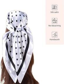 35 Inches Silk Head Scarf-Satin Hair Scarves Silk Bandana Scarf Headscarf For Women's Fashion Scarveshalloween - 波爾卡圓點 - 白色 - 查看 11