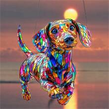 1 pieza Decoración acrílica de Dachshund de 8 pulgadas x 6.7 pulgadas - Decoración colgante de plástico acrílico y colorido de 8 pulgadas x 6.7 pulgadas, arte de pared con tema animal, decoración para el hogar para el dormitorio, la cocina, el jardín exterior, regalo de inauguración de la casa para amantes de los perros