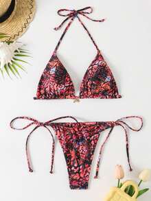 Women Y2K Sexy Bikini Sets Halter Spaghetti Strap Bra High Cut Tie Side Thongs Triangle Bikini Bottom Cheeky Two Piece Swimsuits Bathing Suit Summer Vacation Beachwear - 棕色 - 查看 7
