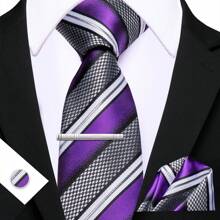Cravate florale violette royale pour hommes, ensemble de cravate de luxe en soie jacquard avec mouchoir pour mariage et soirée