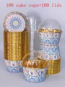 Cakegiugiu Set , 25/50/100 Bohemian Style Cupcakes With Lids, Disposable Muffin Cups With Lids, Heat Resistant Baking Cups,Glossy Cupcake Liners, Muffin Molds, Baking Tools, Curled Edge Cake Cups,Cake Holder, Perfect For Wedding And Birthday Parties - Multicolor - View 15