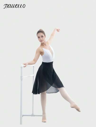 balletto Women's Mid-Length Chiffon Ballet Skirt, One-Piece Tie Waist Design, Solid Color Performance Dance Skirt