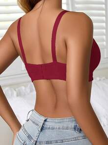 Sujetador sin costuras para mujer, sujetador de encaje floral de copa completa ajustable, ropa interior de mujer con tirantes con bordado de flores, sin almohadilla de pecho extraíble, cómodo y suave con tirantes anchos para dar forma y soporte, lencería moldeadora para comodidad y estilo - Rojo - Ver 8