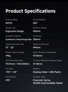 Lenovo Lenovo Display Screen Stand, Adjustable Support Arm, Height And Angle Adjustable, Computer Stand Mechanical Arm, Display Heightening Frame, Screen Stand Compatible With 13-32 Inches.