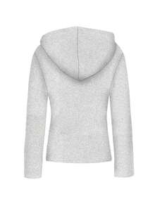 女士时尚优雅蝴蝶结连帽休闲夹克，秋季 - 灰色 - 查看 2