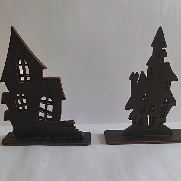 1 pieza/2 piezas Cabaña de madera hueca de estilo gótico y temática de Halloween con adhesivo, decoración inspirada en cuentos de hadas, decoración interior para días festivos